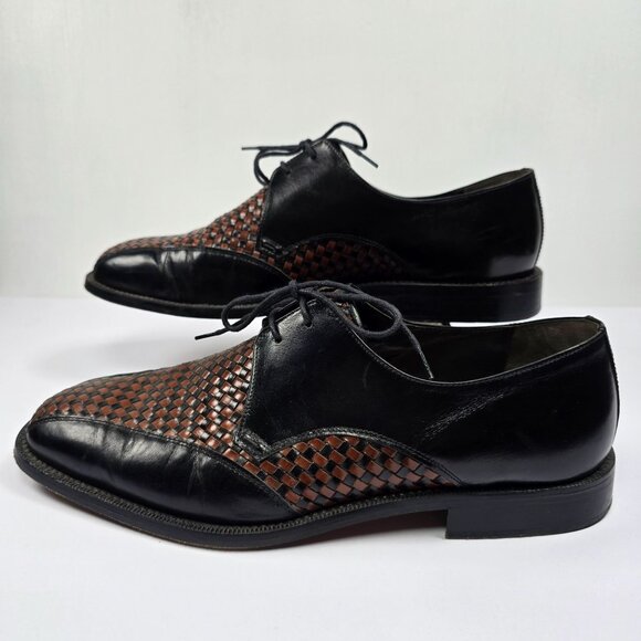 Rangoni Firenze Men's Black Leather Woven Oxfords, Sz 9M - Picture 2 of 10